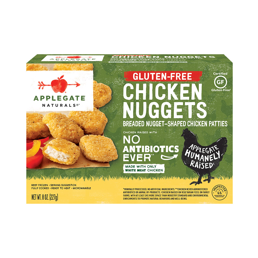 applegate naturals gluten free chicken nuggets in plastic packaging