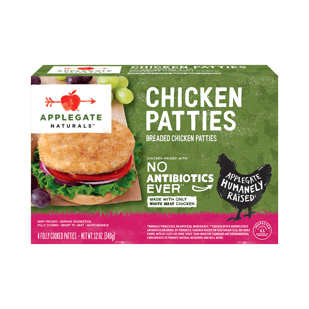 applegate naturals chicken patties in plastic packaging