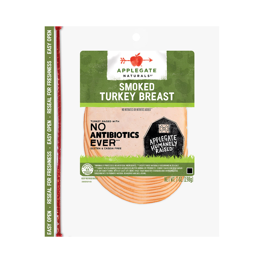 applegate naturals sliced smoked turkey breast in plastic packaging