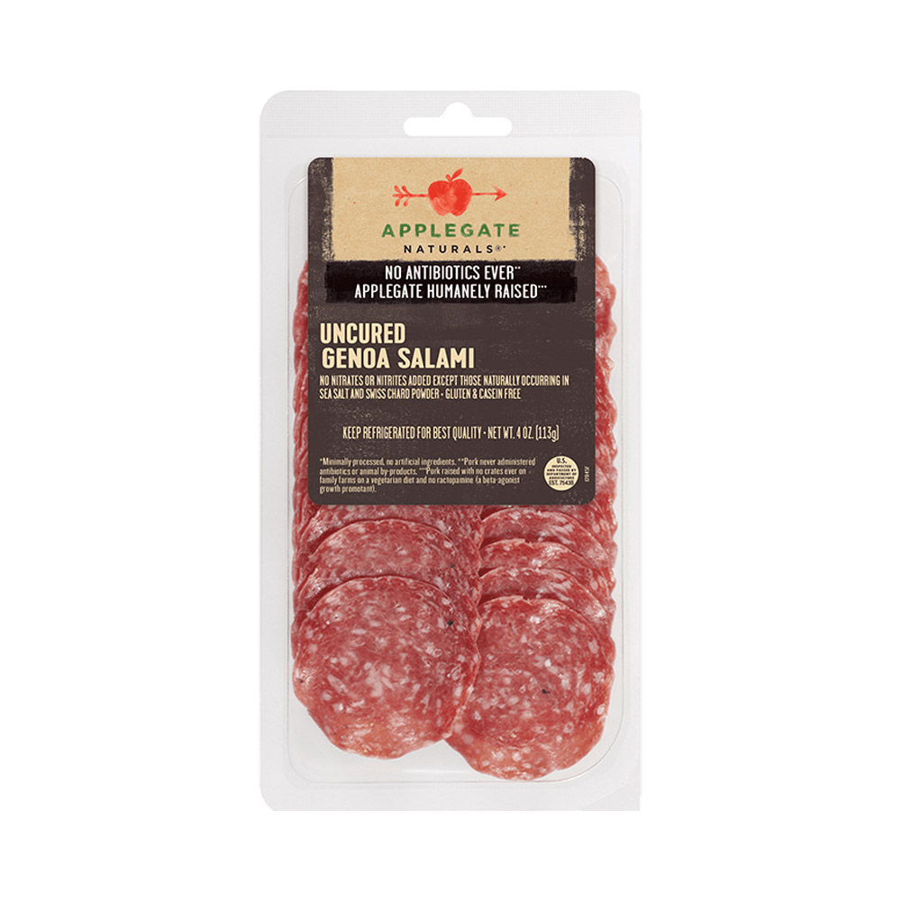applegate naturals uncured sliced genoa salami in plastic packaging
