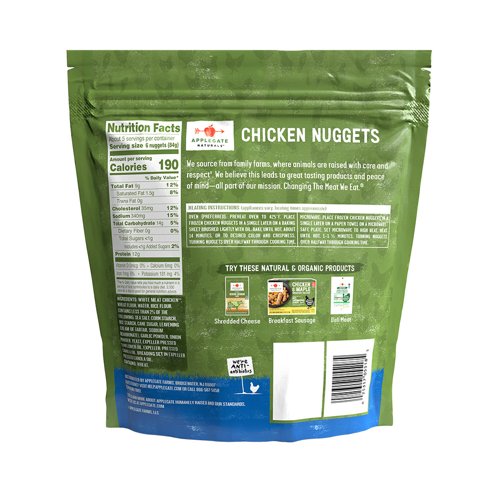 applegte naturals chicken nuggets - family size nutritonal information shown on back of package