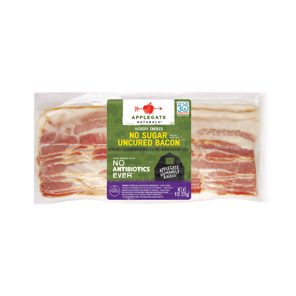 applegate naturals no sugar bacon in plastic packaging
