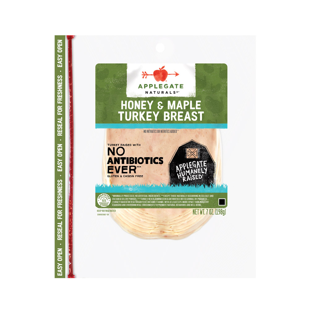 applegate naturals sliced honey & maple turkey breast in plastic packaging