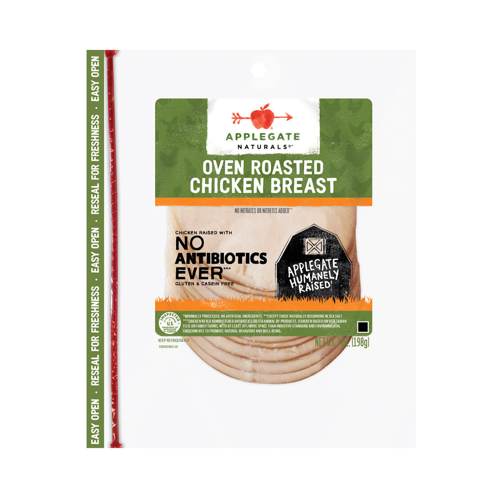 applegate naturals sliced oven roasted chicken breast in plastic packaging