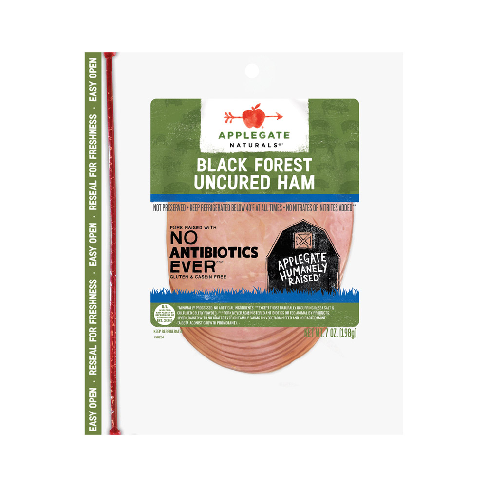 applegate naturals sliced black forest uncured ham in plastic packaging