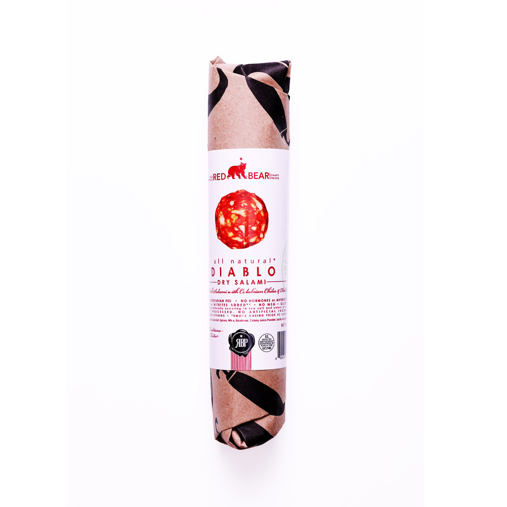 red bear diablo dry salami in paper wrapping