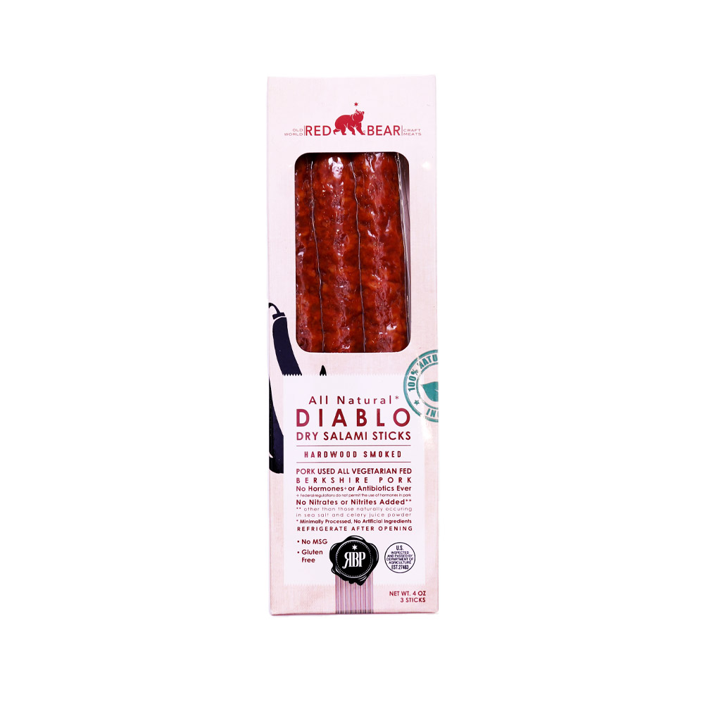 red bear diablo dry salami sticks in box packaging