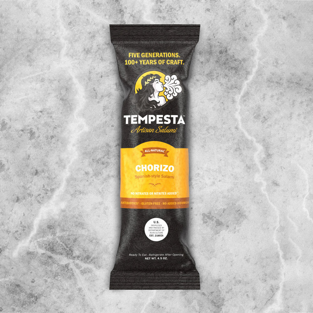 Tempesta Artisan Chorizo Chub in the packaging