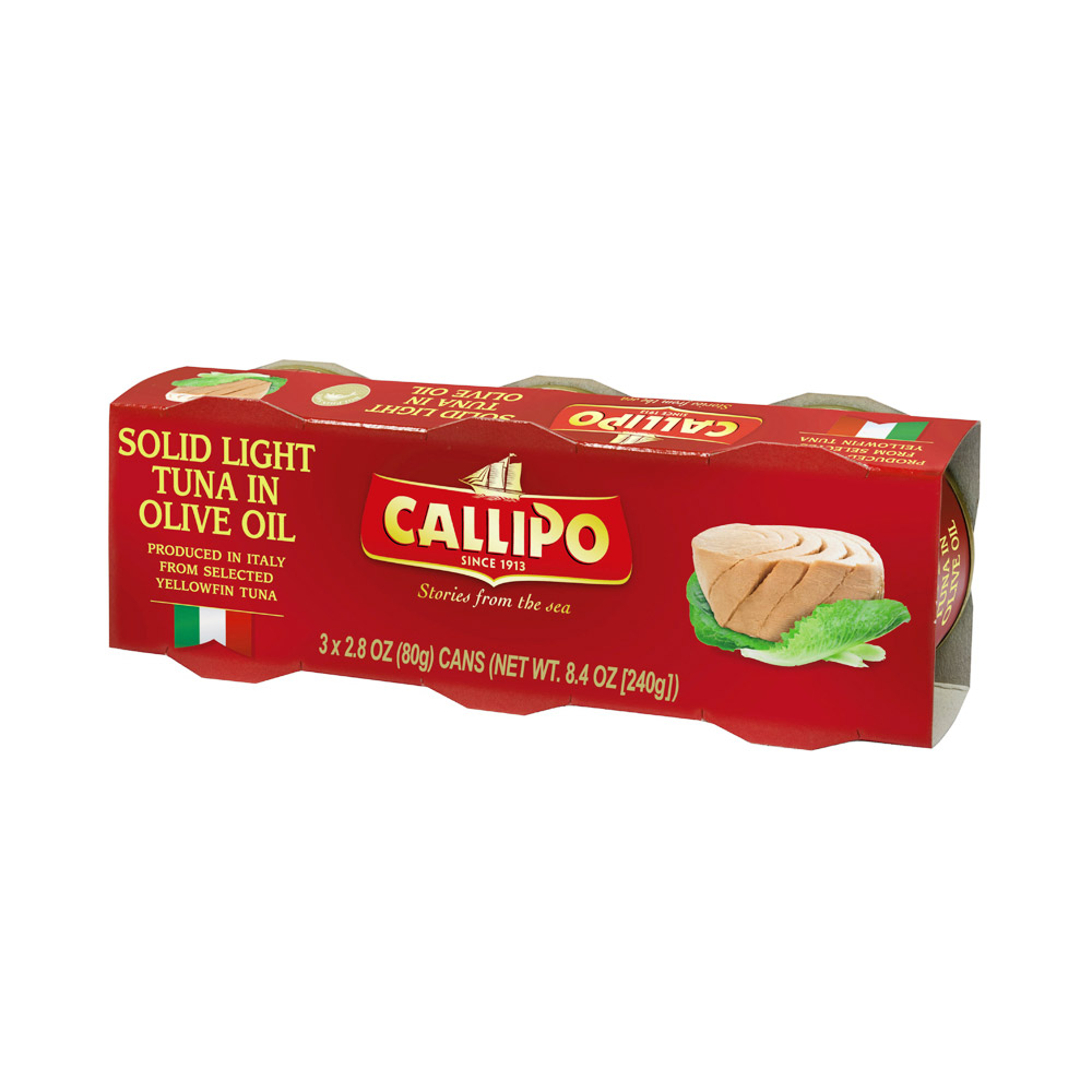 A three pack of cans of Callipo tuna in olive oil