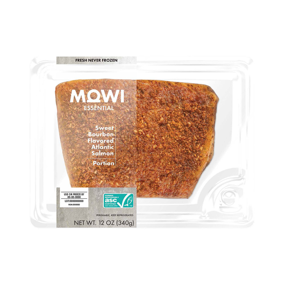 Package of Mowi sweet bourbon Atlantic salmon portions
