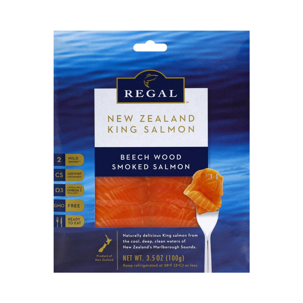 A package of Regal beech wood smoked salmon