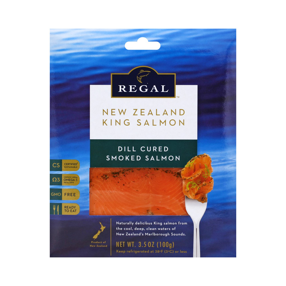 A package of Regal dill cured smoked salmon
