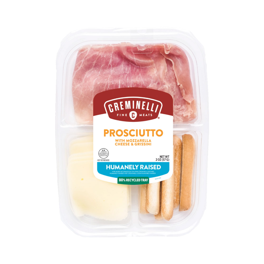 creminelli sliced prosciutto with mozzarella cheese & grissini in plastic tub