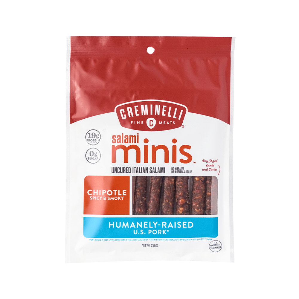 creminelli chipotle salami minis in plastic packaging