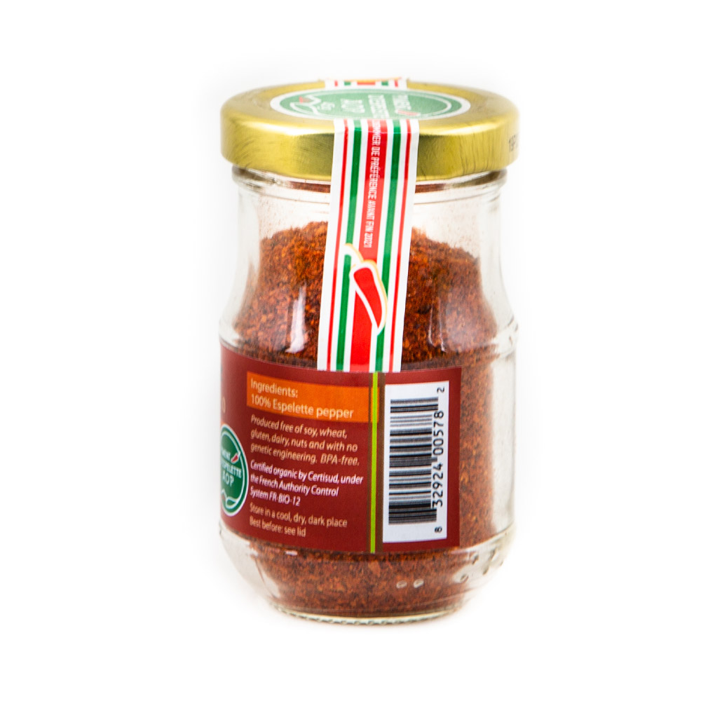 back of jar of matiz españa organic piment d'espelette