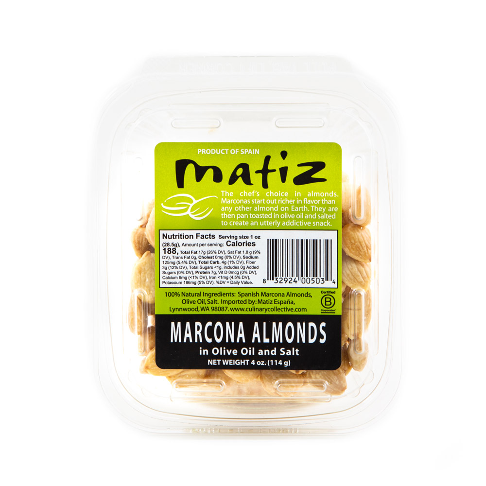 matiz españa marcona almonds in plastic packaging