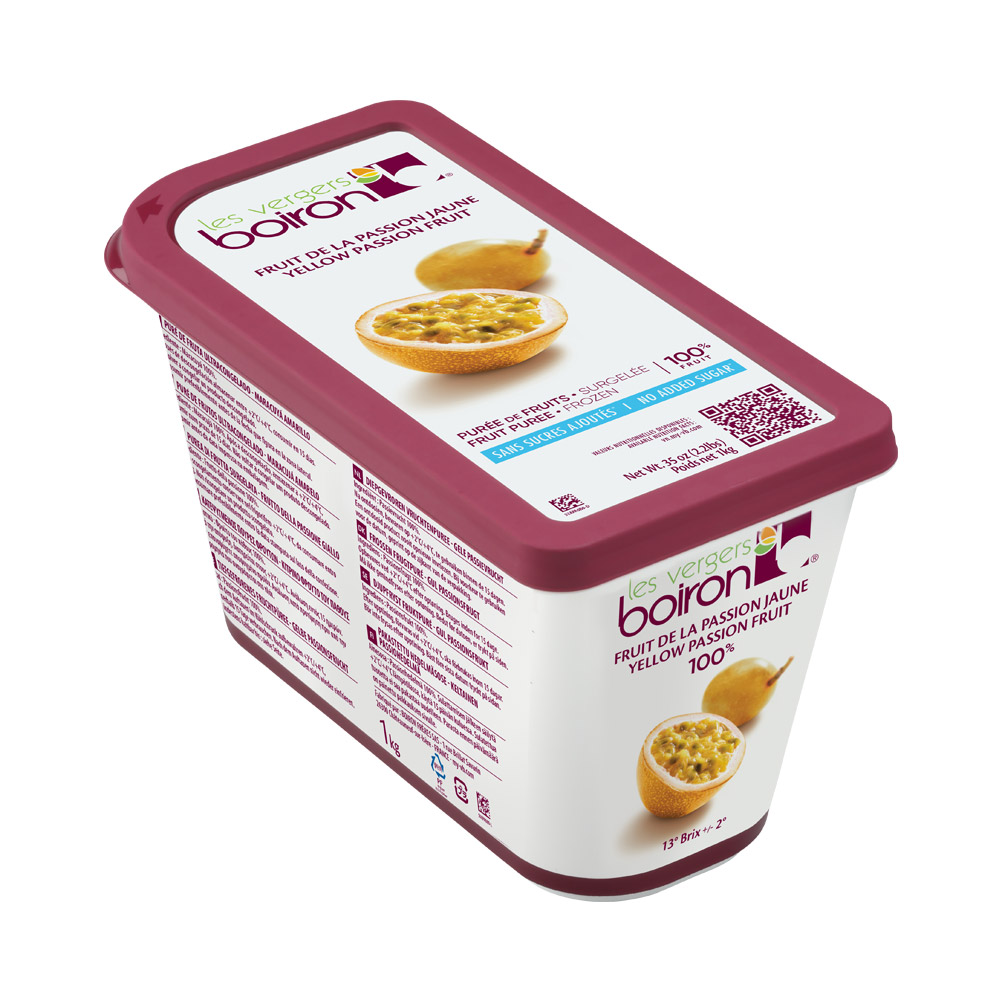 Container of Les Vergers Boiron passion fruit puree