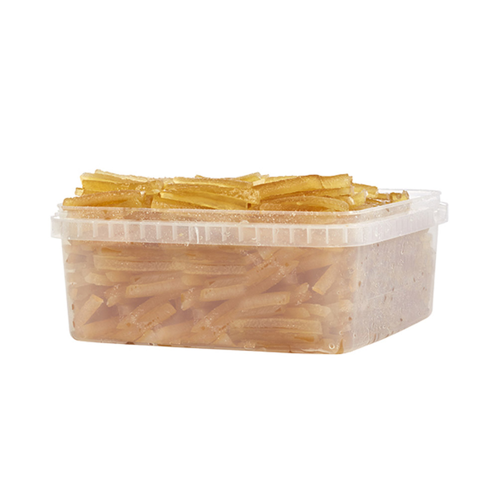 Amifruit candied lemon peel strips in plastic container