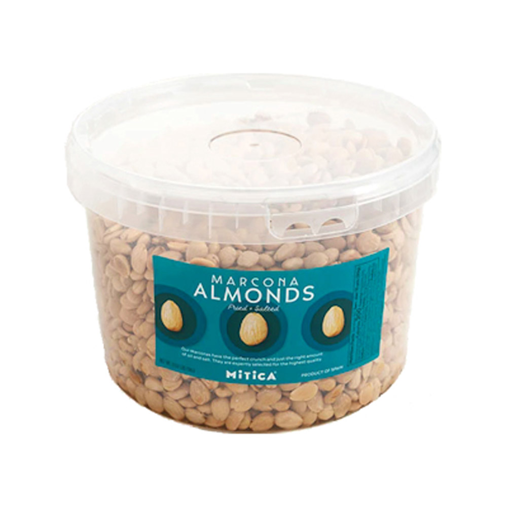 mitica marcona almonds in plastic tub