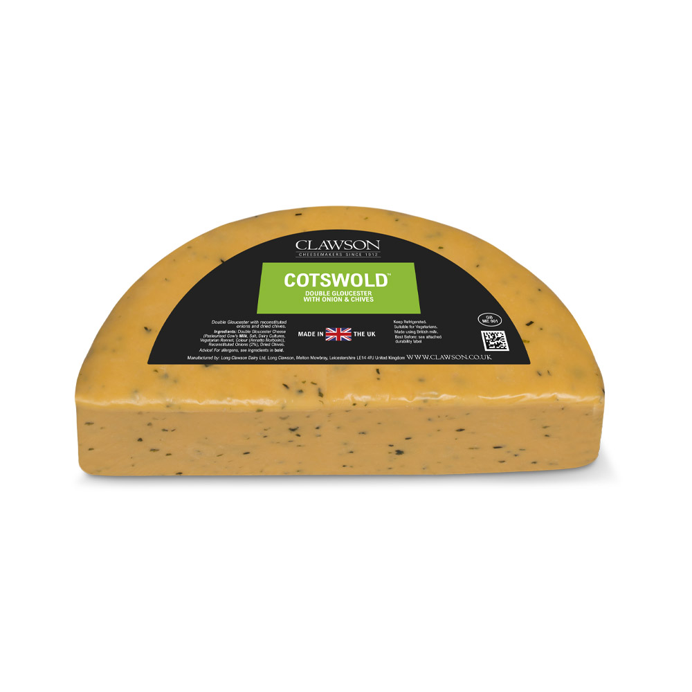 clawson cotswold cheese in plastic packaging