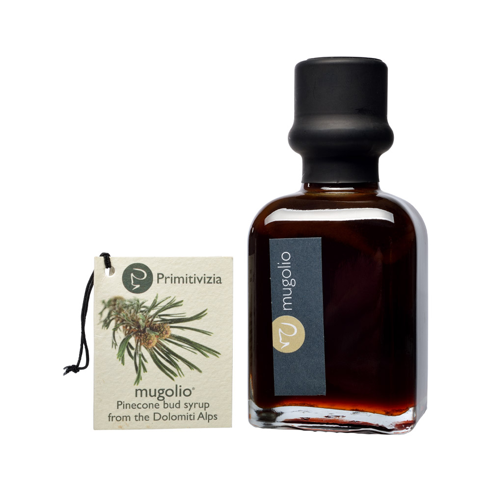 bottle of primitivizia mugolio pine cone bud syrup