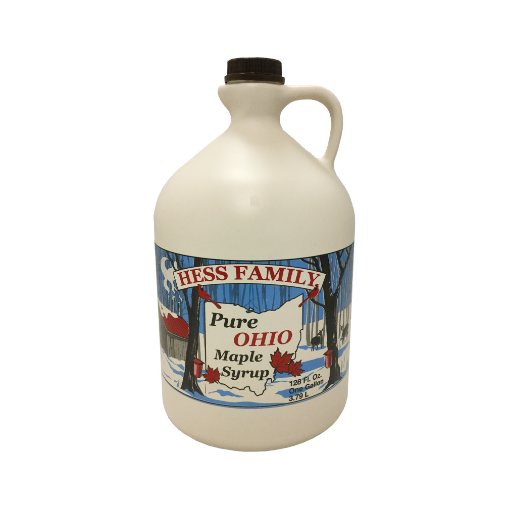 jug of hess family pure ohio dark maple syrup