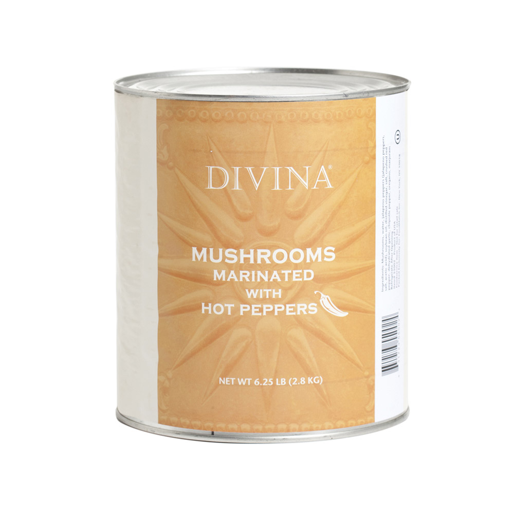 can of divina mushrooms marinated with hot peppers