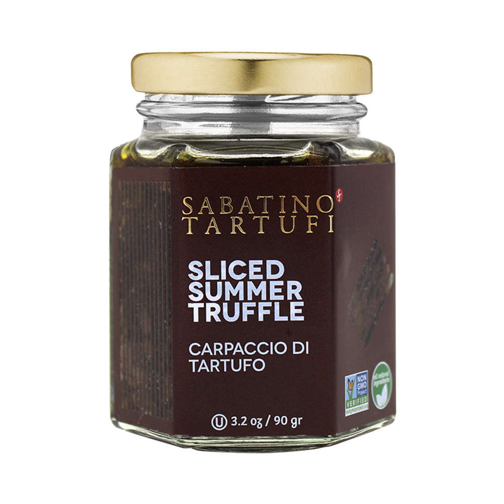 A jar of Sabatino Tartufi sliced summer truffles