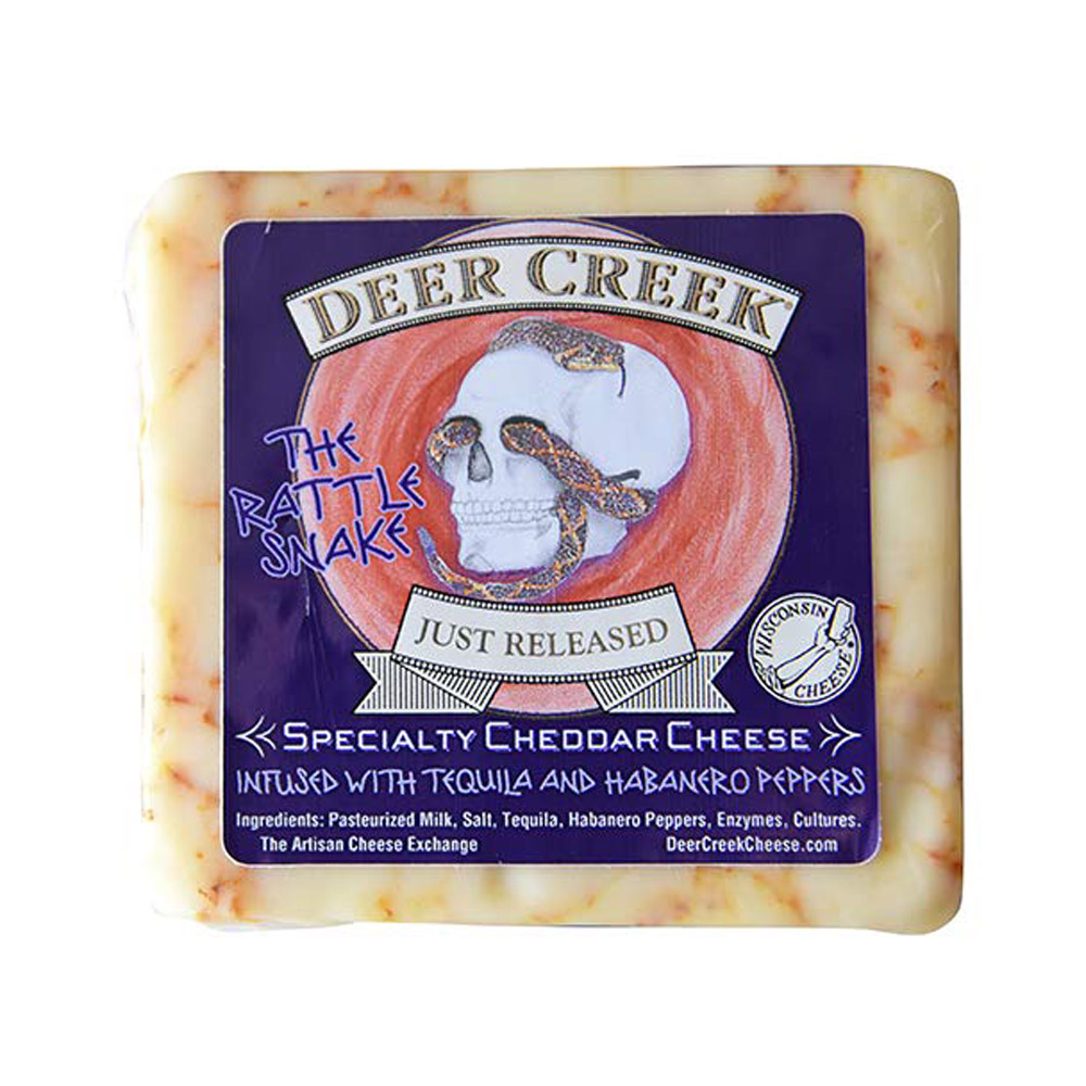 deer creek the rattlesnake cheddar cheese cuts in packaging