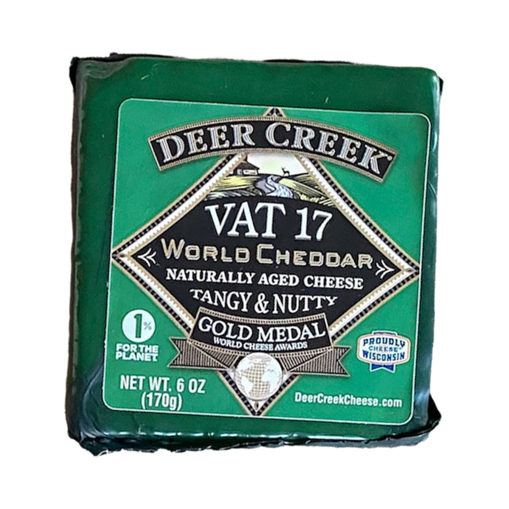 A square of Deer Creek Vat 17 World Cheddar in the packaging