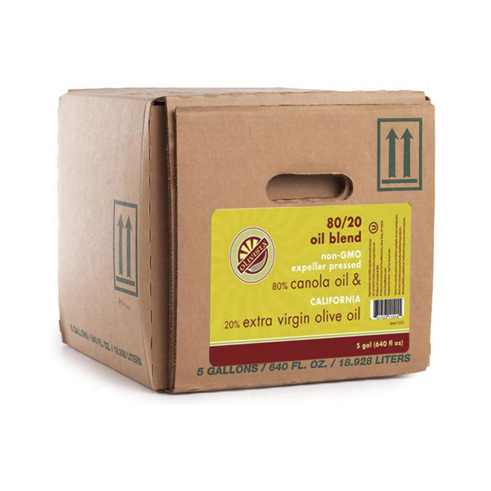 box of olivista 80% canola oil/20% extra virgin olive oil blend
