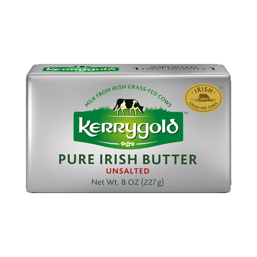 Package of Kerrygold unsalted Irish butter