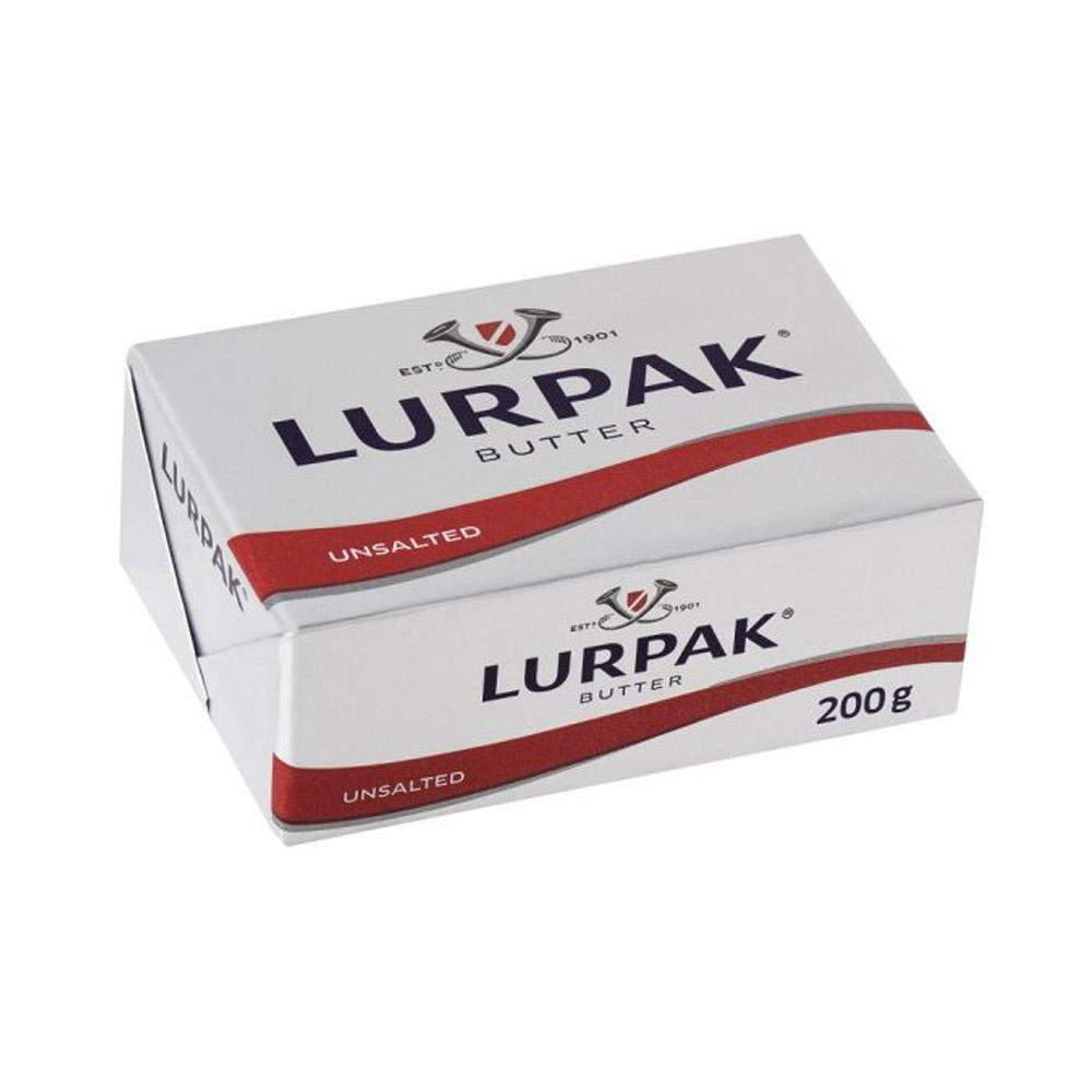 A package of Lurpak unsalted butter