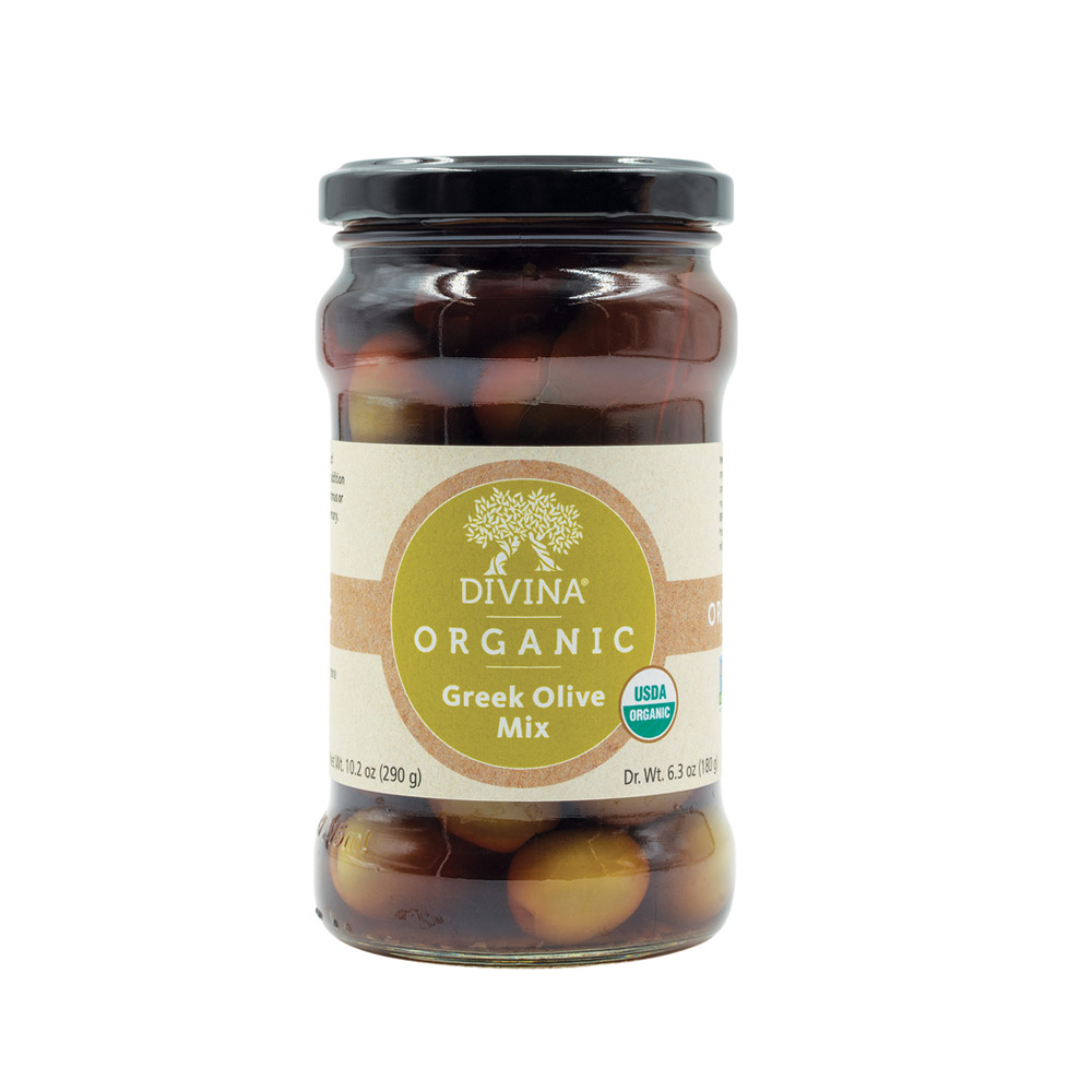 jar of divina organic greek olive mix divina organic greek olive mix