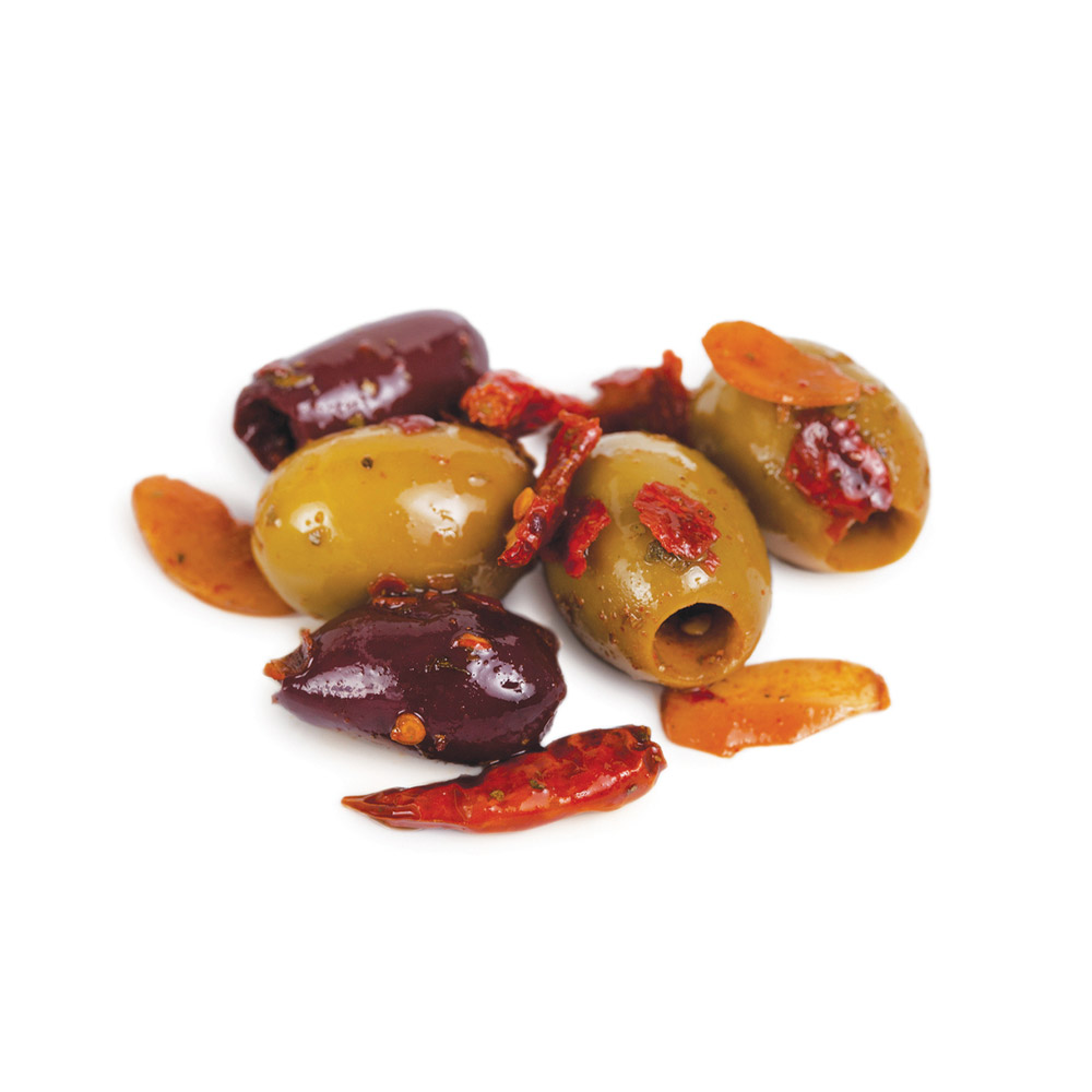 divina pitted crushed chile marinated greek olive mix