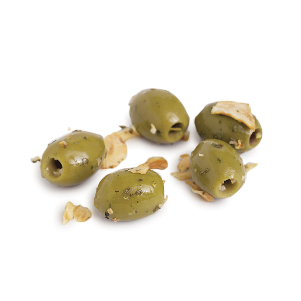 divina pitted minced garlic marinated mt. athos green olives
