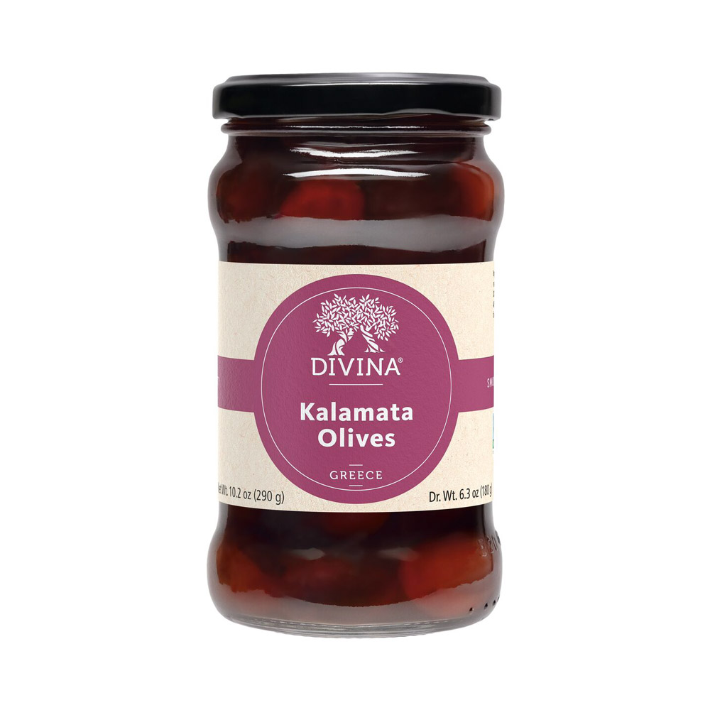 A jar of Divina Kalamata olives