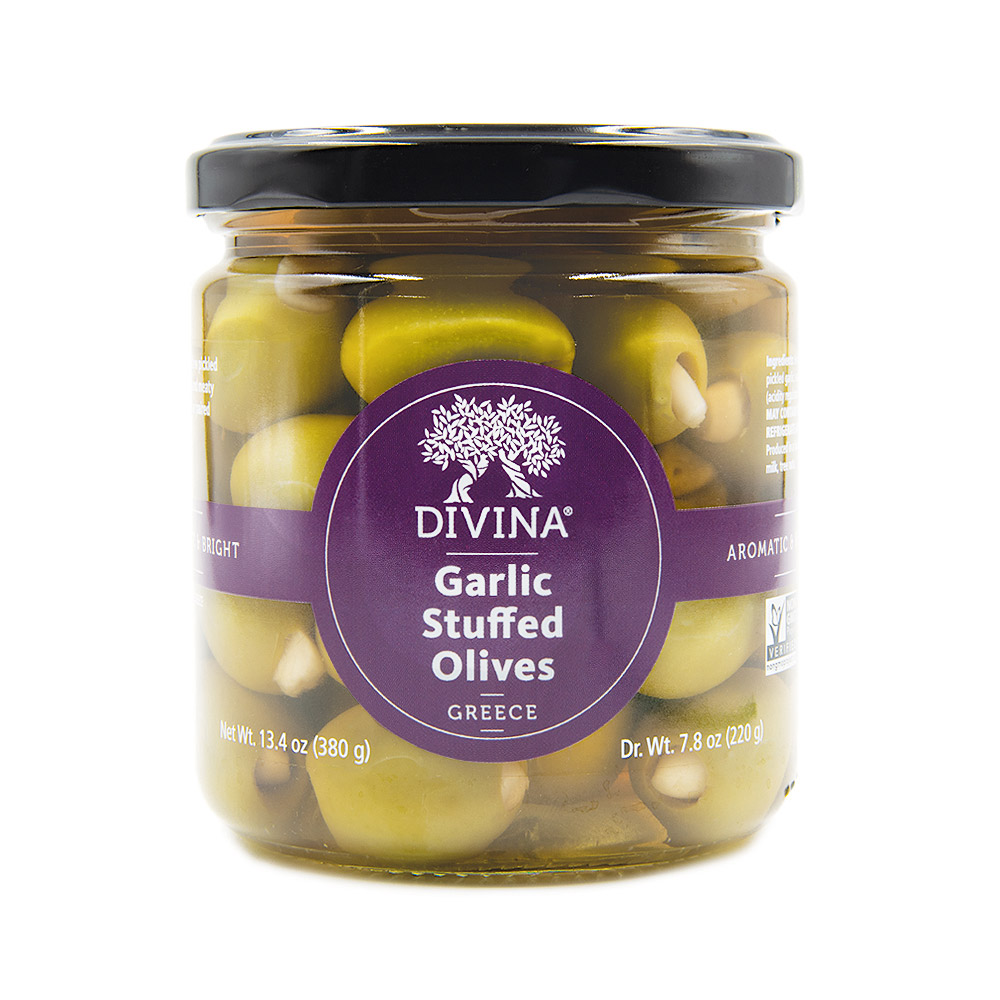 jar of divina green olives stuffed with garlic
