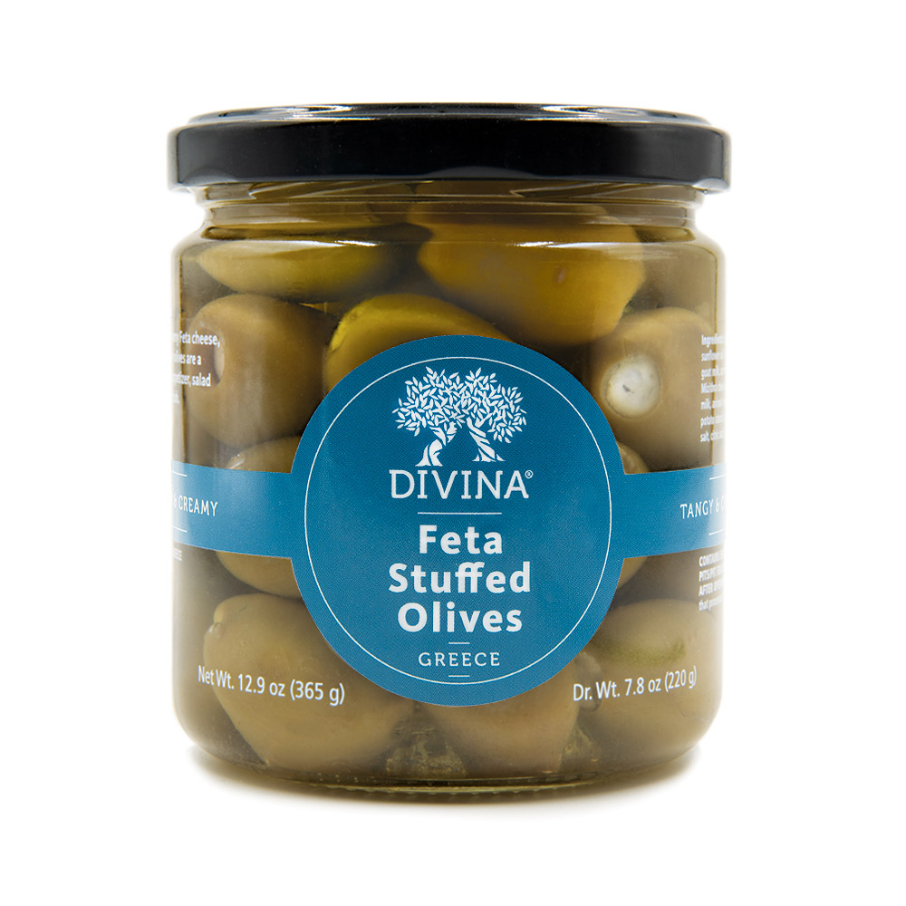 jar of divina green olives stuffed with feta