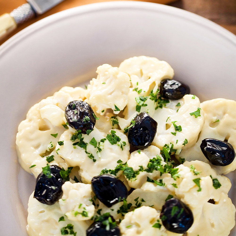 lamedina pitted dry-cured black beldi olives with cauliflower