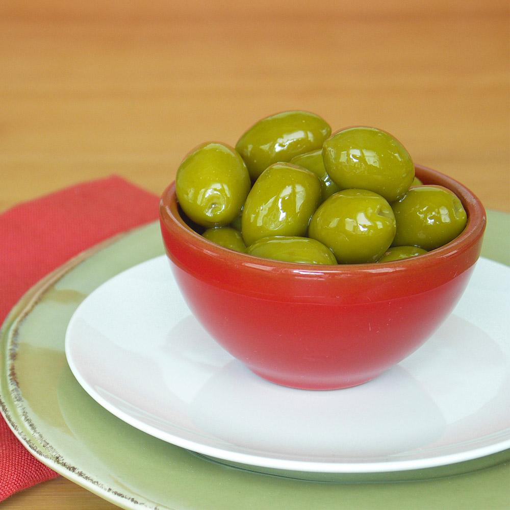 divina green cerignola olives in bowl