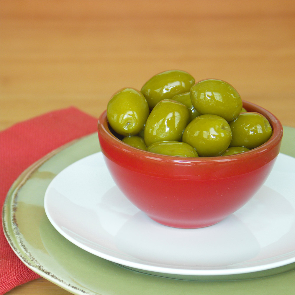 Divina Green Cerignola Olives in a bowl