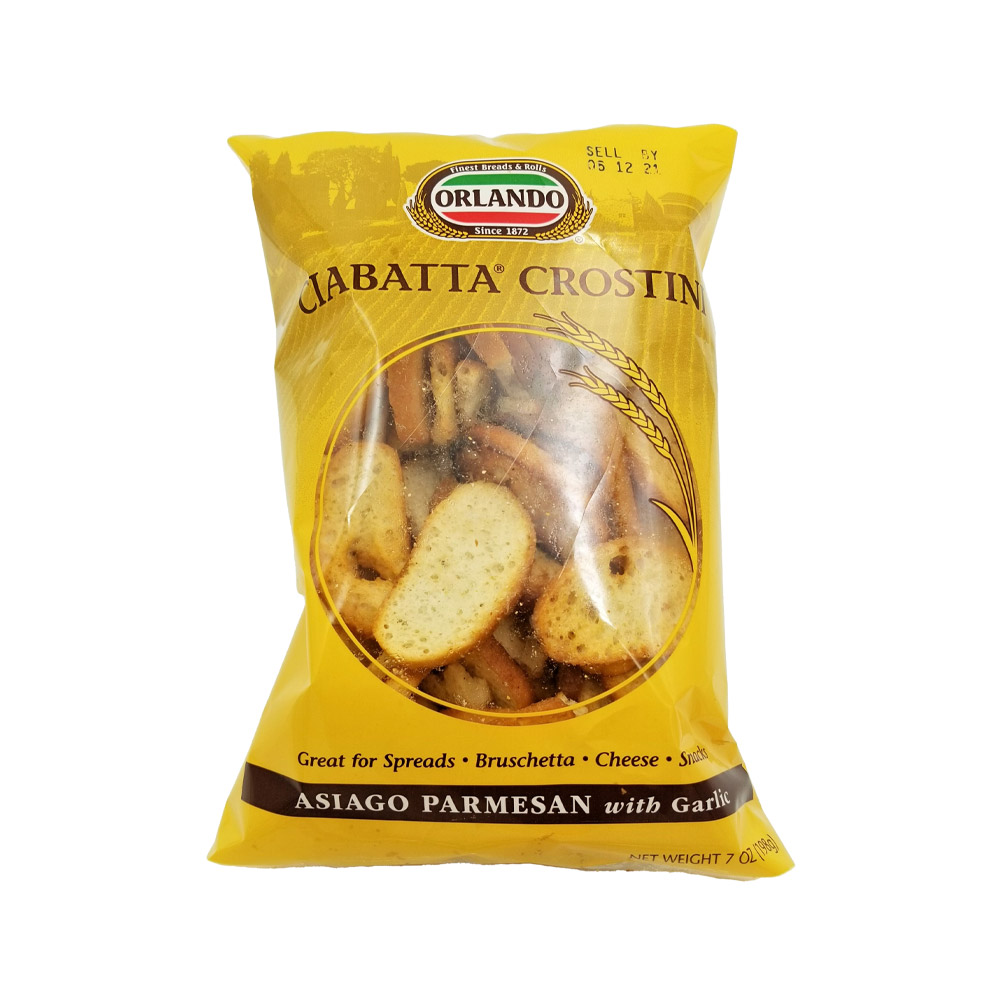 bag of orlando asiago parmesan with garlic crostini