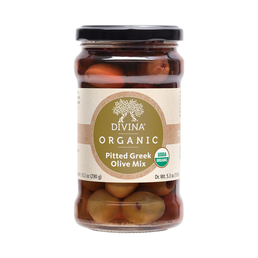 Jar of Divina Organic Pitted Greek Olive Mix