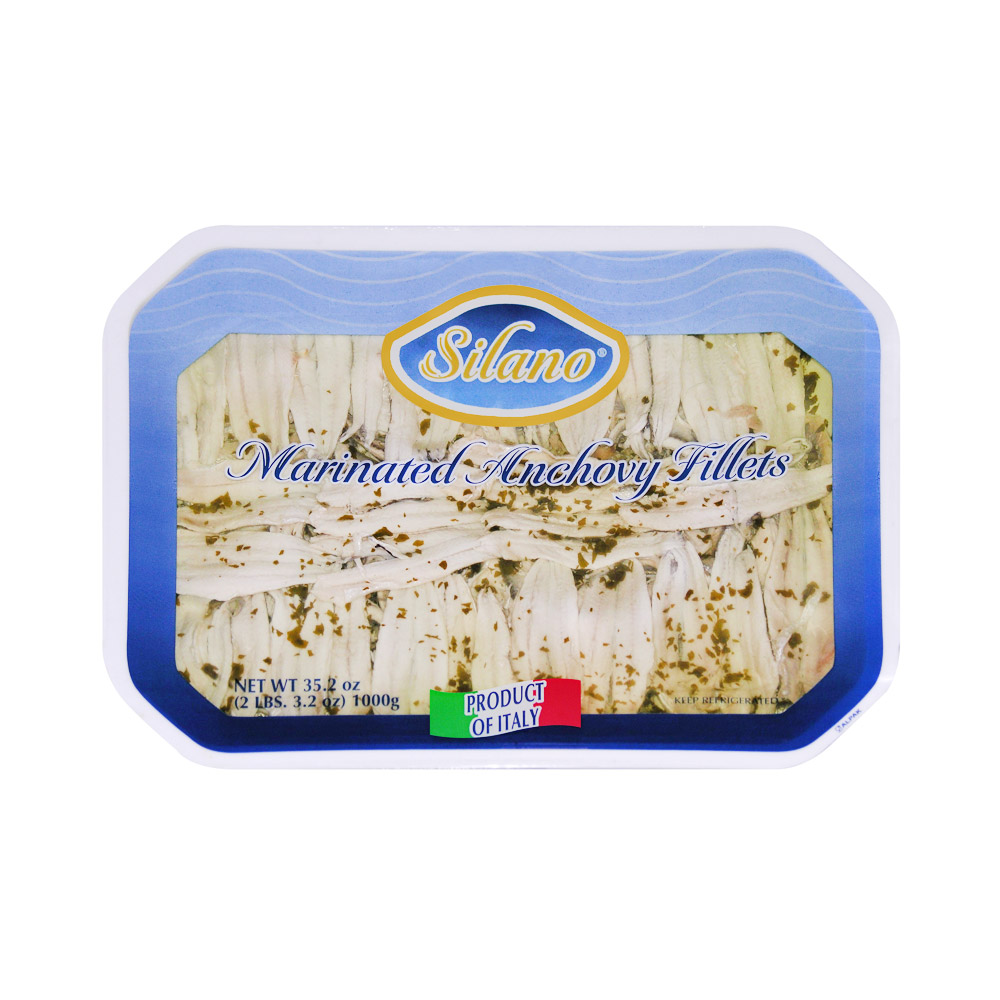 A tray package of Silano marinated anchovy fillets
