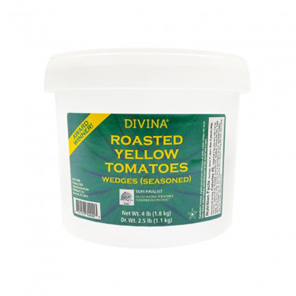 Can of Divina seasoned roasted yellow tomato wedges