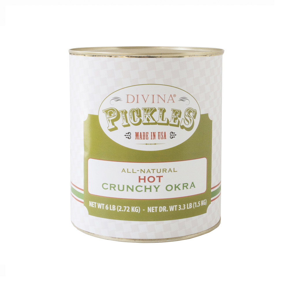 Can of Divina hot and crunchy okra