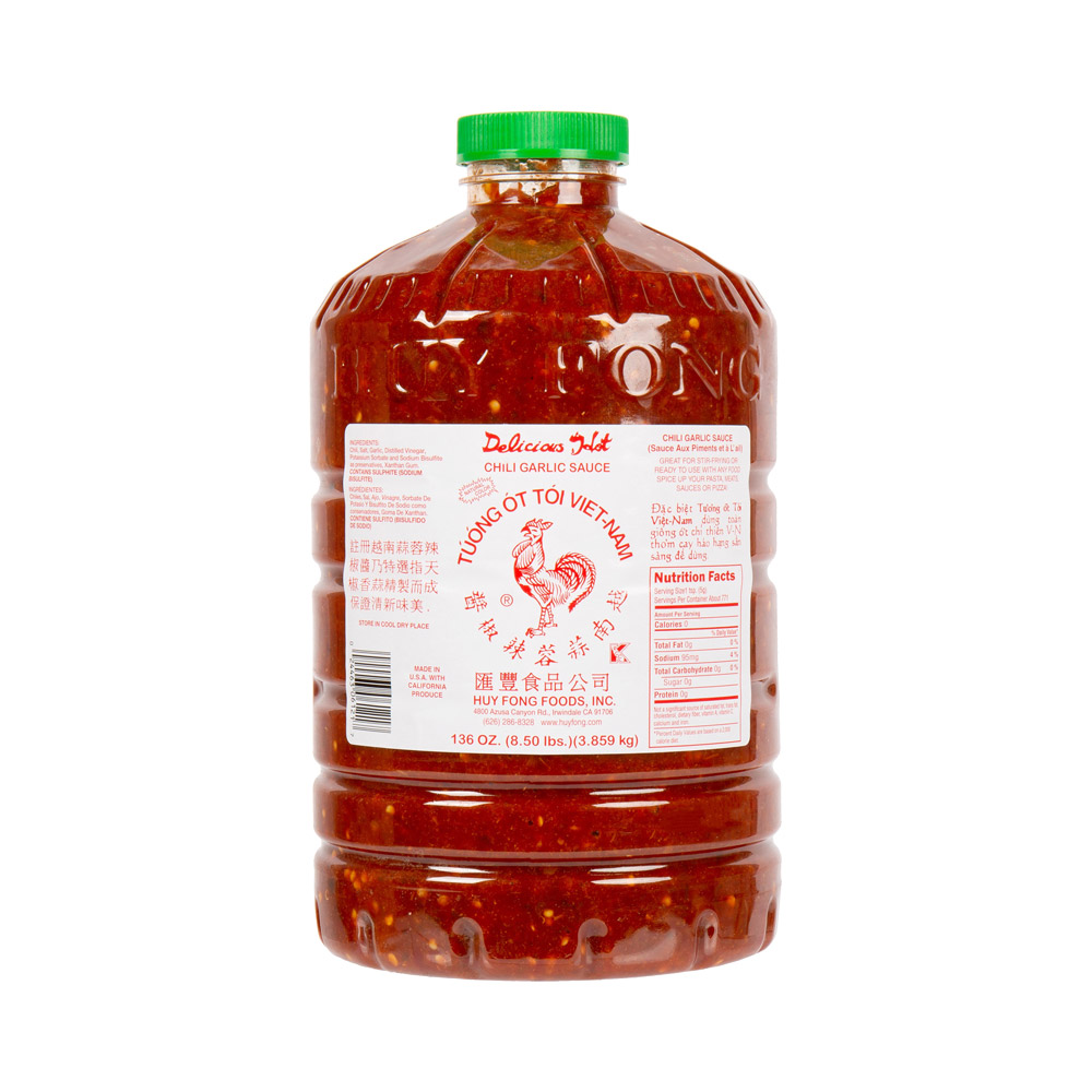 Jug of Huy Fong Foods chili garlic sauce
