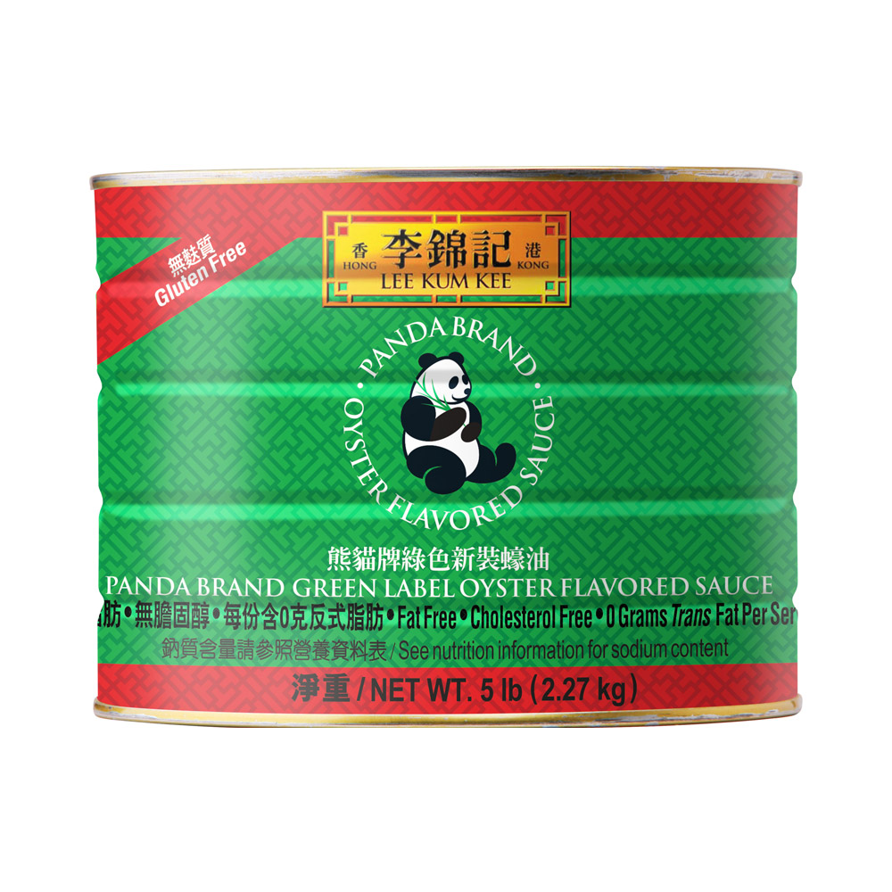 Tin of Lee Kum Kee Panda Brand Green Label oyster sauce