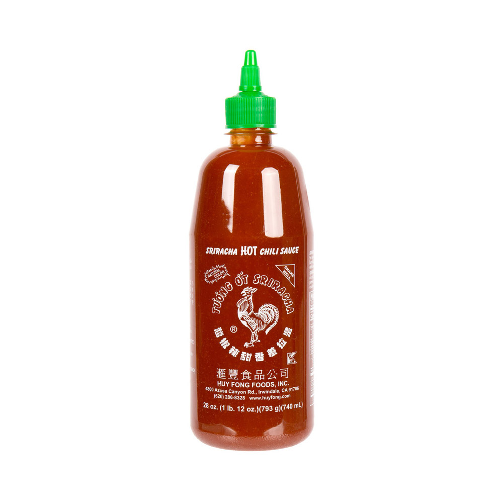 Bottle of Huy Fong Foods sriracha hot chili sauce